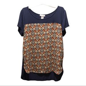 Honey and Lace High Low Hem Blue Patterned Scoop Neck Top